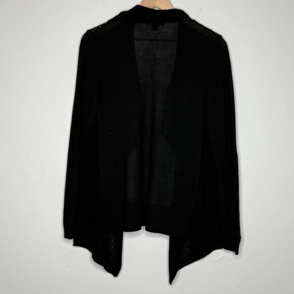 Ann Taylor Womens Open Front Cardigan Medium Black Knit Merino Wool Blend Office - Picture 2 of 9